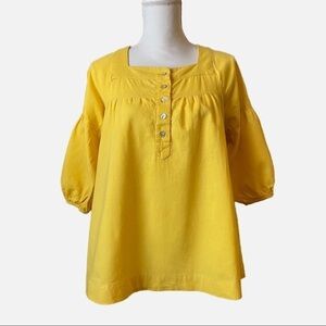 Sandro Sportswear Linen Blend Top Puff Sleeve Front Button Blouse Medium
